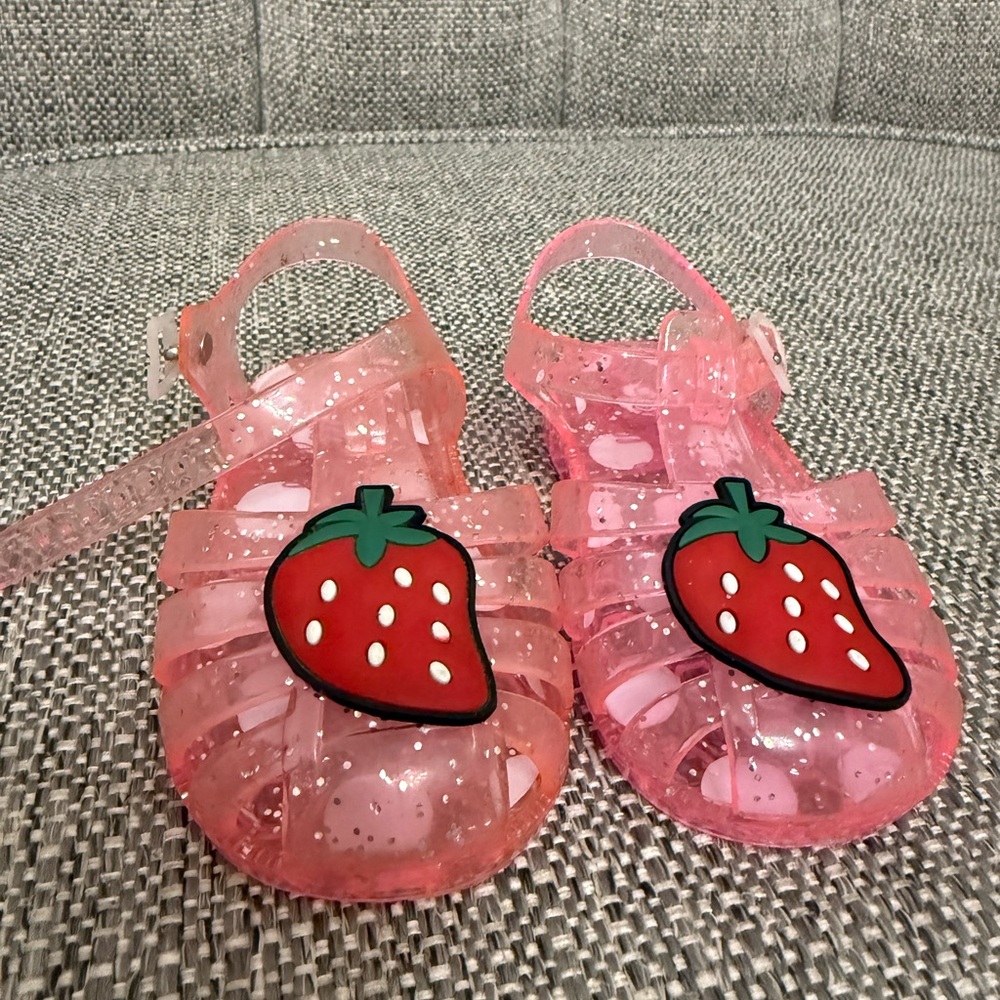 Pink Jelly Sandals with Strawberry Design